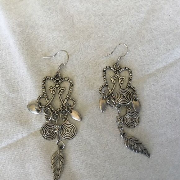 Jewelry - $8 ea or 3/$25. Silvertone Heart and Charm Earring